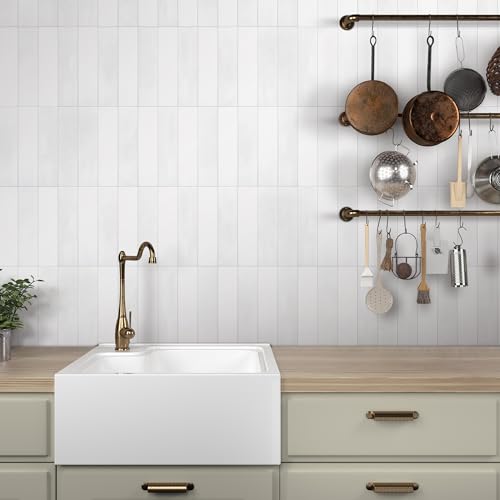 16-Sheet Peel and Stick Backsplash Tile, 9" x 9" Stacked 3D Handmade Looks Square Self Adhesive Wall Tiles for Kitchen Bathroom, White Mixed - color: White Mixed, size: Stacked