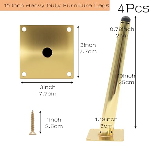 Geesatis 10" Gold Oblique Furniture Leg,Slant Tapered Metal Table Legs - color: Gold, size: Height: 10 inch & Oblique