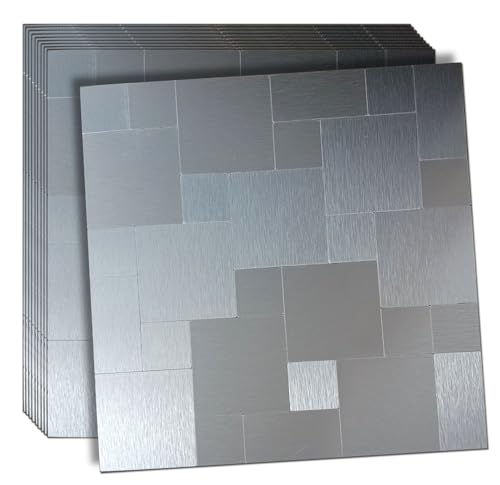 XUANINY Peel and Stick Metal Backsplash Tiles, Self Adhesive Aluminum Mosaic 3D Wall Sticker for Kitchen (Brushed Silver, 10) - color: Brushed Silver, size: 10 sheets