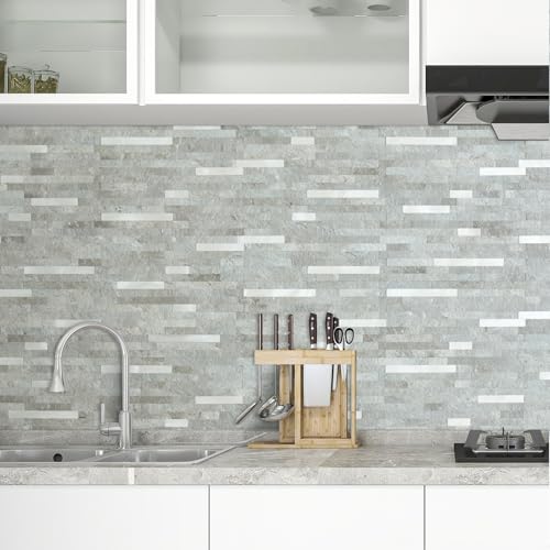 AULIGET 2 Sheets Mountain Rock Peel and Stick Backsplash, PVC Mixed Metal Gold Wall Tile Stick on Backsplash for Kitchen and Bathroom - color: Mountain Rock + Metal Silver, size: 2 Sheets, 6"x12"x0.12"