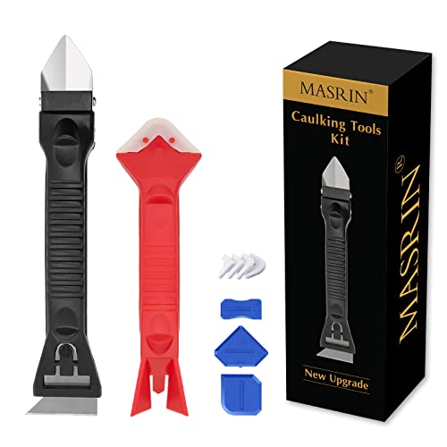 Caulking Tools-Silicone Sealant Finishing Tool Kit Caulk Grout Remover Scraper(Stainless Steel Head) For Kitchen Bathroom And Window (3 in 1) (10Pcs) - color: Black-10pcs