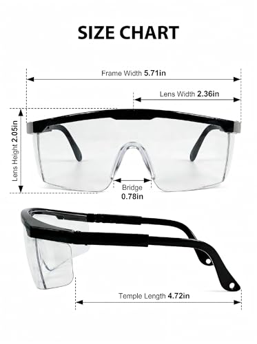 2 Pack Safety Glasses ，ANSI Z87.1 Anti-Fog Anti-Scratch Clear Wrap-Around Lenses Adjustable Temples
