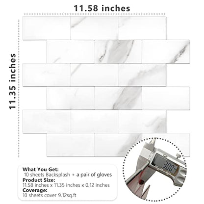 STICKGOO 10-Sheet Subway Tile Peel and Stick Backsplash, Calacatta - color: Calacatta