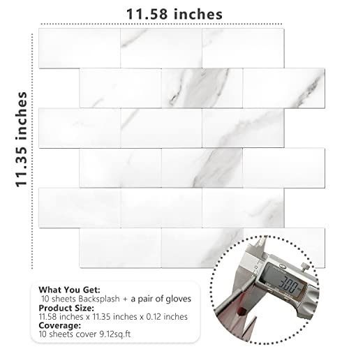 STICKGOO 10-Sheet Subway Tile Peel and Stick Backsplash, Calacatta - color: Calacatta