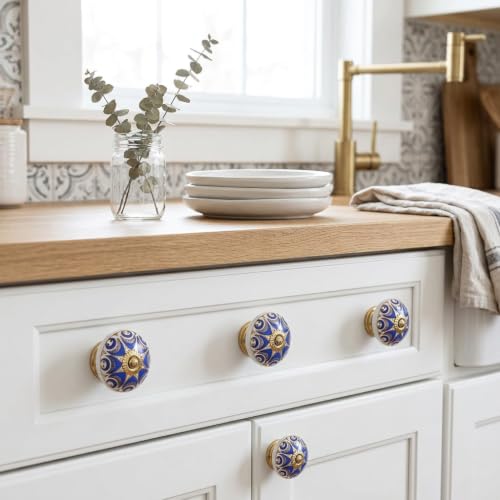 Navy Blue Ceramic Cabinet Knobs (Pack of 4) - color: Navy Blue, style: Art Deco