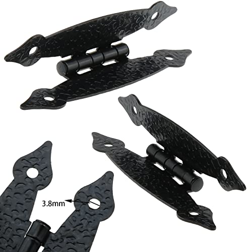 DGZZI 4PCS Black Antique Iron H-Shaped Cabinet Hinges for Cupboard, Kitchen, Wardrobe, Wooden Jewelry Box, Shed Furniture - Flat Decorative H-Hinge