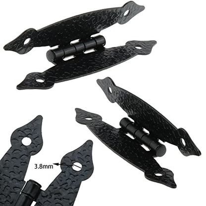 DGZZI 4PCS Black Antique Iron H-Shaped Cabinet Hinges for Cupboard, Kitchen, Wardrobe, Wooden Jewelry Box, Shed Furniture - Flat Decorative H-Hinge
