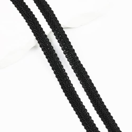 Gimp Braid Trim 12Yards 1.2cm/0.47in Black Fabric Decorative Webbing for All Kinds of Sewn Garments, Curtains,Lampshade, Sofa DIY Sewing and Crafting (Black) - color: Black-12mm, size: 12mm