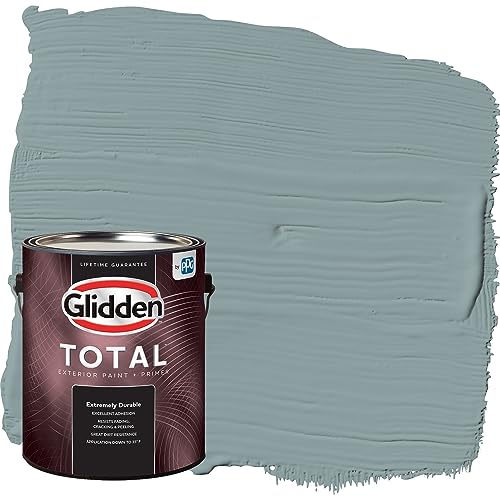 Glidden Total Exterior Paint & Primer All-in-One, Aqua Smoke/Aqua, Semi-Gloss, 1 Gallon - color: Aqua Smoke, size: 128 Fl Oz (Pack of 1)