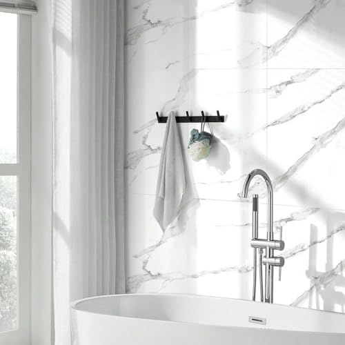 Chejiaye 22pcs Marble Peel and Stick Backsplash Waterproof Washroom Wall Panels, Peel and Stick Tile, PVC Foam Wall Panels for Kitchen,Bathroom,Living Room,White and Grey(Not Real Tile,11.8" x 11.8") - color: White and Grey, size: 11.8" x 11.8" x 22Pack
