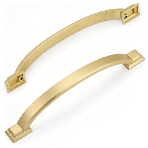 Probrico 5 Pack 5 Inch Brass Gold Cabinet Pulls Solid Zinc Alloy - color: Gold, size: 5" Hole Center(128mm)