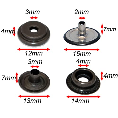 72pcs 15MM Stainless Steel Fastener Snap Press Stud Button for Marine Boat Canvas with Punching Set Tool Kit Gunmetal Black (4 Components, 18pcs for Each) - color: Gunmetal Black