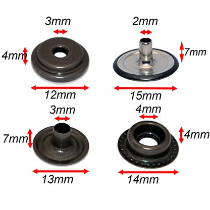 72pcs 15MM Stainless Steel Fastener Snap Press Stud Button for Marine Boat Canvas with Punching Set Tool Kit Gunmetal Black (4 Components, 18pcs for Each) - color: Gunmetal Black