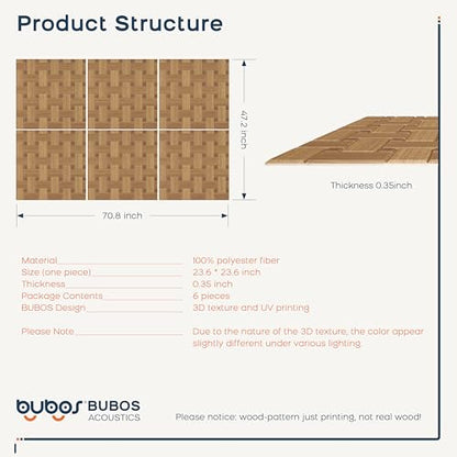 BUBOS 6 Pack Faux Wood Wall Panel,23.6"x23.6" Peel and Stick Acousitc Panel - color: GrainLoom Teakwood
