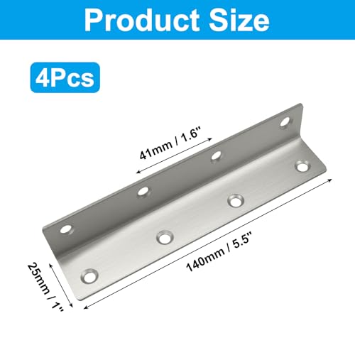 4 Pcs Corner Brace Angle Bracket, 5.5"x 1", Stainless Steel - size: silver,5.5"x 1"