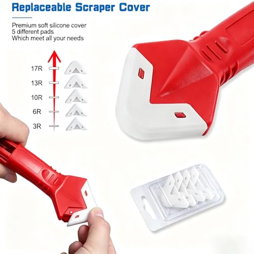 Silicone Caulking Tool 3 in 1 Stainless Steel Head Scraper Caulk Remover Sealant for Kitchen Bathroom Window, Red - color: Red