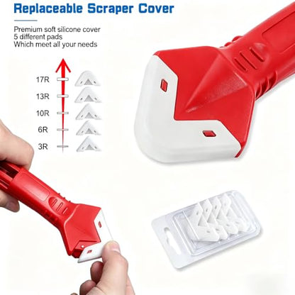 Silicone Caulking Tool 3 in 1 Stainless Steel Head Scraper Caulk Remover Sealant for Kitchen Bathroom Window, Red - color: Red