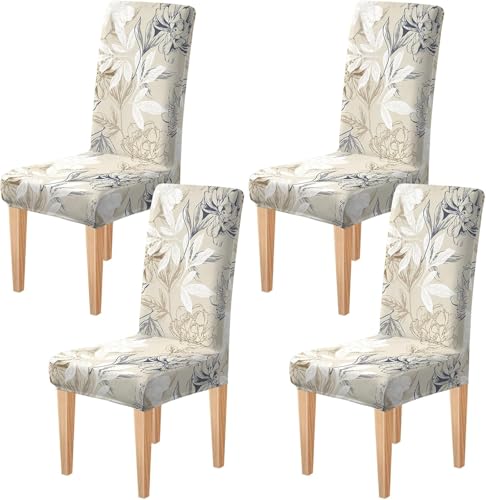 Dioxide High Stretch Chair Covers for Dining Chairs, Washable Dining Chair Covers Set of 4, Soft Kitchen Chairs Seat Covers, Parsons Chair Slipcovers Protectors for Home Hotel Restaurant Banquet - color: Floral a, size: 4PCS