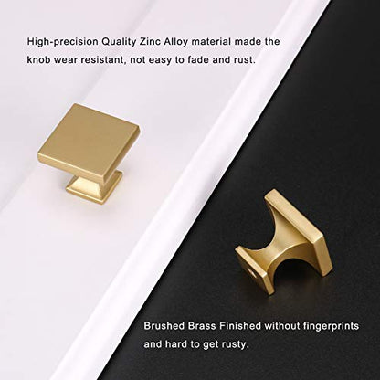 homdiy Gold Cabinet Knobs 5 Pack Brushed Gold Square Cabinet Knobs - color: Brushed Gold, size: 5 Pack