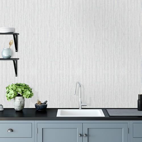 Grey Grasscloth Wallpaper Peel and Stick Texture Fabric Contact Paper - color: Beige Grey, size: 15.7" x 118.1"