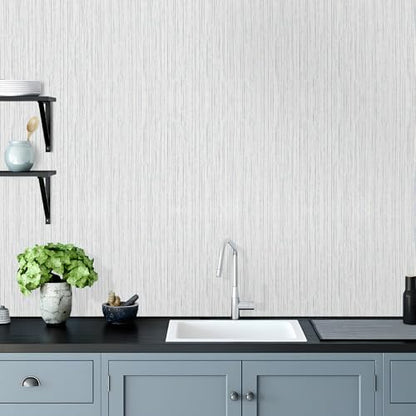Grey Grasscloth Wallpaper Peel and Stick Texture Fabric Contact Paper - color: Beige Grey, size: 15.7" x 118.1"