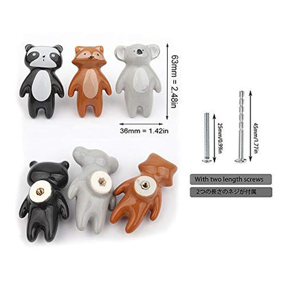 5Pcs Cute Animal Knobs Kids Handles Ceramic Knobs Children's Room Door Nursery Cupboard knobs Lovely Cabinet pulls Drawer knob for Kids, with Screws - color: Animal