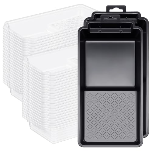 Geelin 60 Pack 4 Inch Paint Tray Liner Set, 58 Disposable with 2 Pans