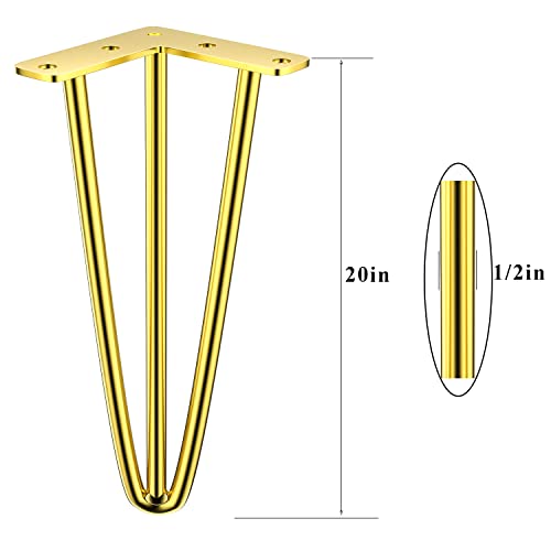 Osring 20 Inch Furniture Hairpin Legs Gold,1/2" Dia 3-Rods Metal Table Feet - color: Gold, size: 20 Inch