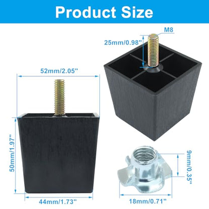 2 Inch Square Sofa Legs, 4 Pack Tapered Plastic Couch Legs