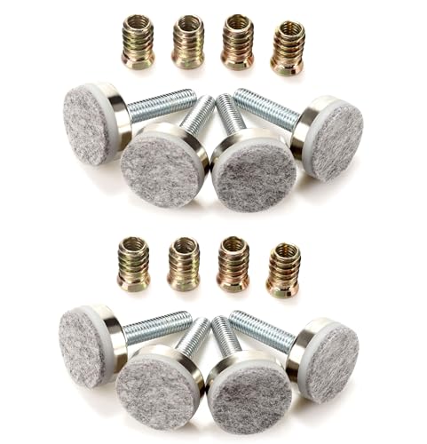 Leveling Feet 8PK with 3/8"-16 Thread Inserts and Felt Pads - size: D35mm Silver