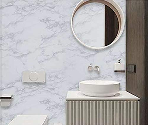 Marble Contact Paper White Peel and Stick Wallpaper for Kitchen Countertop - color: Gray/White, size: 17.7" x 196.8"