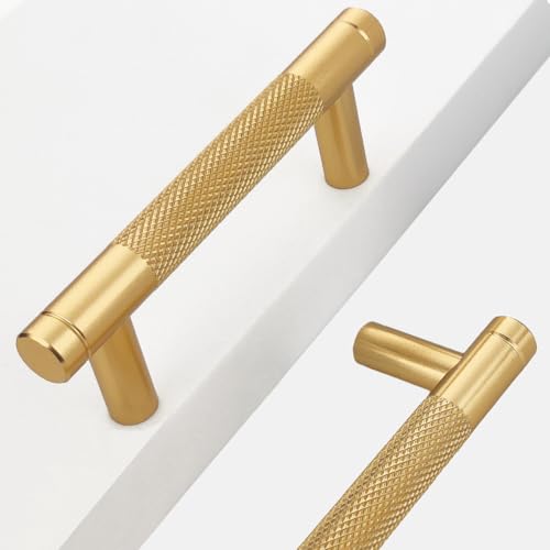 10 Pack 3 Inch 76 mm Bar Cabinet Pulls Gold Knurled Handles for Brushed Gold Drawer Pulls Cupboard Aluminum Handles - color: Gold, size: 3 Inch