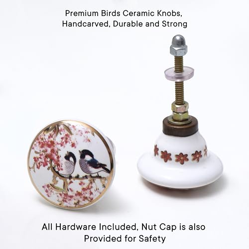 Indian Shelf 18 Pack Birds Dresser Knobs for Cabinet Drawer(Ceramic) - color: Pink and Golden, size: 18 Knobs