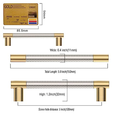 Amerdeco 10 Pack Brushed Nickel and Gold Knurled Cabinet Pulls 5" - color: Nickel Gold, size: 5" hole center