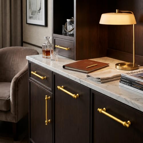 khtumeware 5-Pack 8-Inch(203mm) Vibrant Brushed Moderne Brass Cabinet Pulls - color: Vibrant Brushed Moderne Brass, size: 8"(203mm) Hole Center