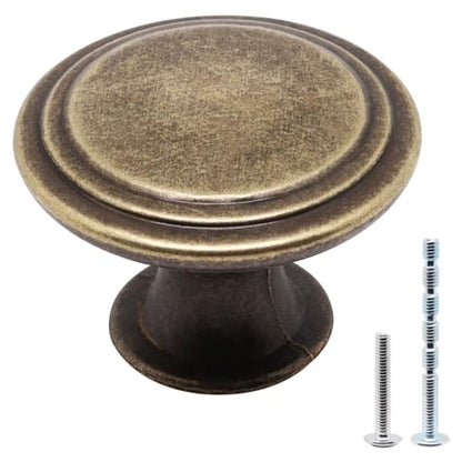 Cabinet Knobs Antique Brass 25 Pack, 1.2 inch Round Cabinets Knobs Kitchen Cabinet Door Knob Cupboard Knob for Dresser Drawers Cabinets - color: Antique Brass