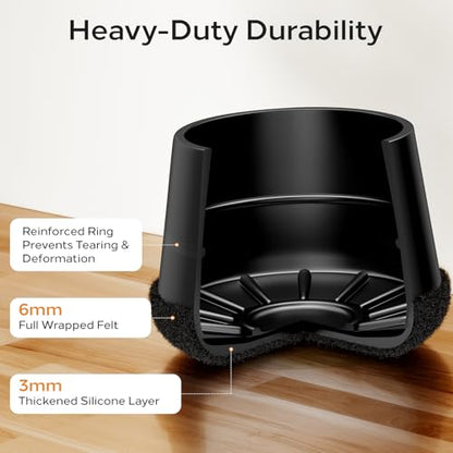 24 PCS Silicone Chair Leg Floor Protectors Large (1.3"-1.4") Rubber Felt Furniture Pads Chair Legs Caps/Covers for Hardwood Floors, Tile from Scratches & Reduce Noise - Round, Black - size: Large (1.3"-1.4")