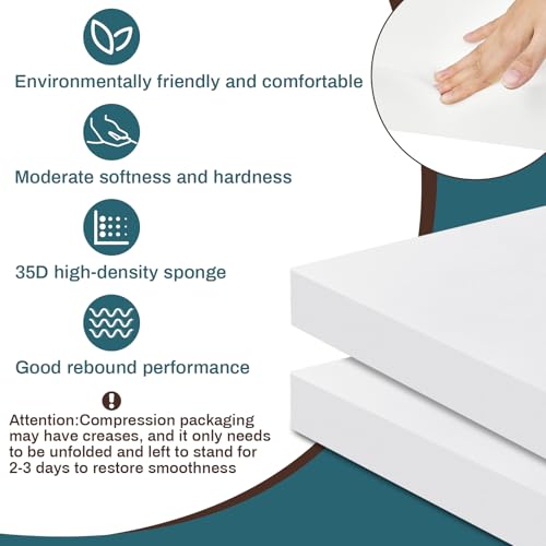 Frienda 2 Pack 3" x 20" x 20" Upholstery High Density Foam Square White - color: White, size: 3" X 20" X 20", style: Square