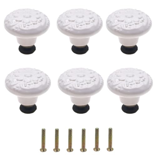 6Pcs White Kitchen Cabinet Knobs, Ceramic Drawer Knobs - color: White