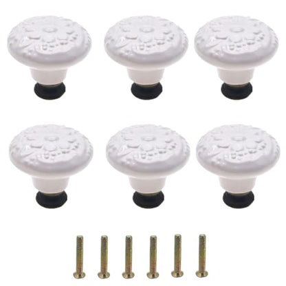 6Pcs White Kitchen Cabinet Knobs, Ceramic Drawer Knobs - color: White