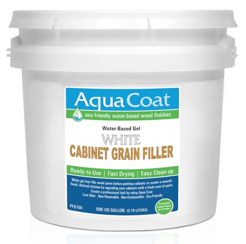 Aqua Coat Water-Based White Cabinet Wood Grain Filler Gel – Fast Drying, Low Odor White Wood Filler, Sandable & Paintable for Interior & Exterior Repairs, Upgrades & Restorations – 1 Gallon - size: Gallon