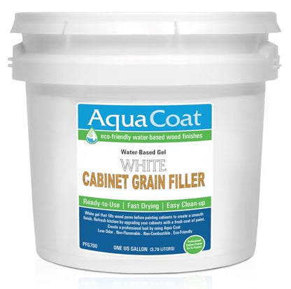 Aqua Coat Water-Based White Cabinet Wood Grain Filler Gel – Fast Drying, Low Odor White Wood Filler, Sandable & Paintable for Interior & Exterior Repairs, Upgrades & Restorations – 1 Gallon - size: Gallon