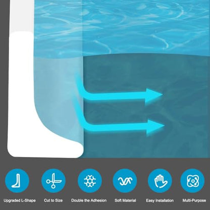 Shower Threshold Water Dam Barrier, Self Adhesive Silicone Waterproof Barrier Bathroom and Kitchen Shower Water Guard for Dry And Wet Separation Caulk Seal Strip Edge Trim (78Inch, Transparent) - color: Transparent, size: 79Inch