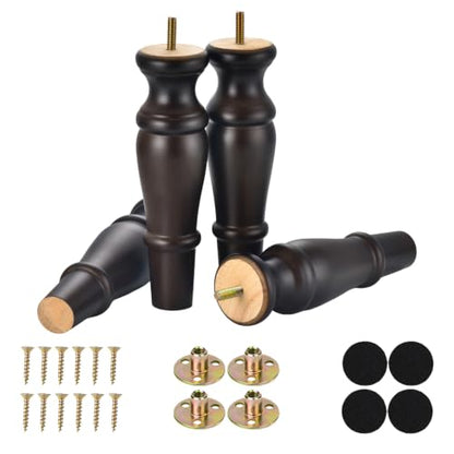 Furniture Legs 8 inches Set of 4, Wooden Replacement Feet Chair, Ottoman, Dresser, Mid Century Modern Legs Predrilled M8 Bolt Screw in - color: 8 Inch Espresso