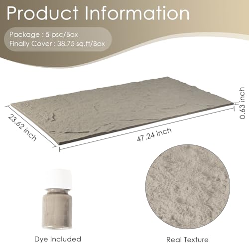 Faux Stone Wall Panels, 5-Pack 3D PU Cement-Texture Panels, Cement - color: Cement Gray