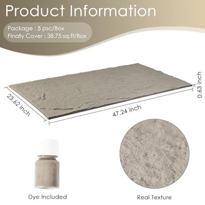 Faux Stone Wall Panels, 5-Pack 3D PU Cement-Texture Panels, Cement - color: Cement Gray