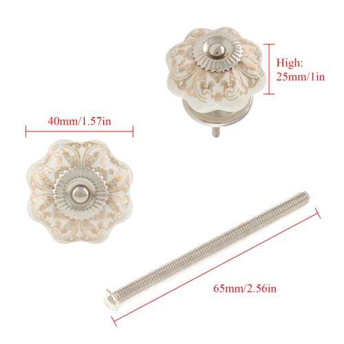 Piutouyar 6PCS Ceramic Cabinet Knobs,Gold and White Roll Hand Painted Knob