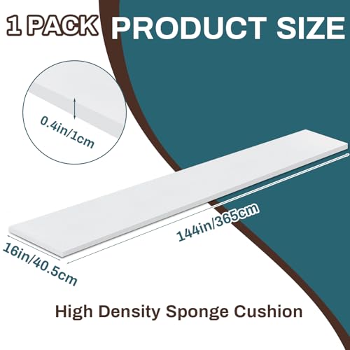 Frienda 1 Pack 144" x 16" x 0.4" Upholstery High Density Craft Foam, White - color: White, size: 144" x 16" x 0.4"