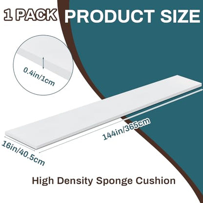 Frienda 1 Pack 144" x 16" x 0.4" Upholstery High Density Craft Foam, White - color: White, size: 144" x 16" x 0.4"