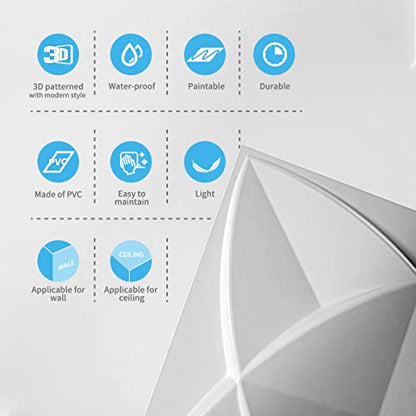 Art3d Waterproof 3D Textured PVC Decorative Wall Panels, 33-Pack, White - color: White